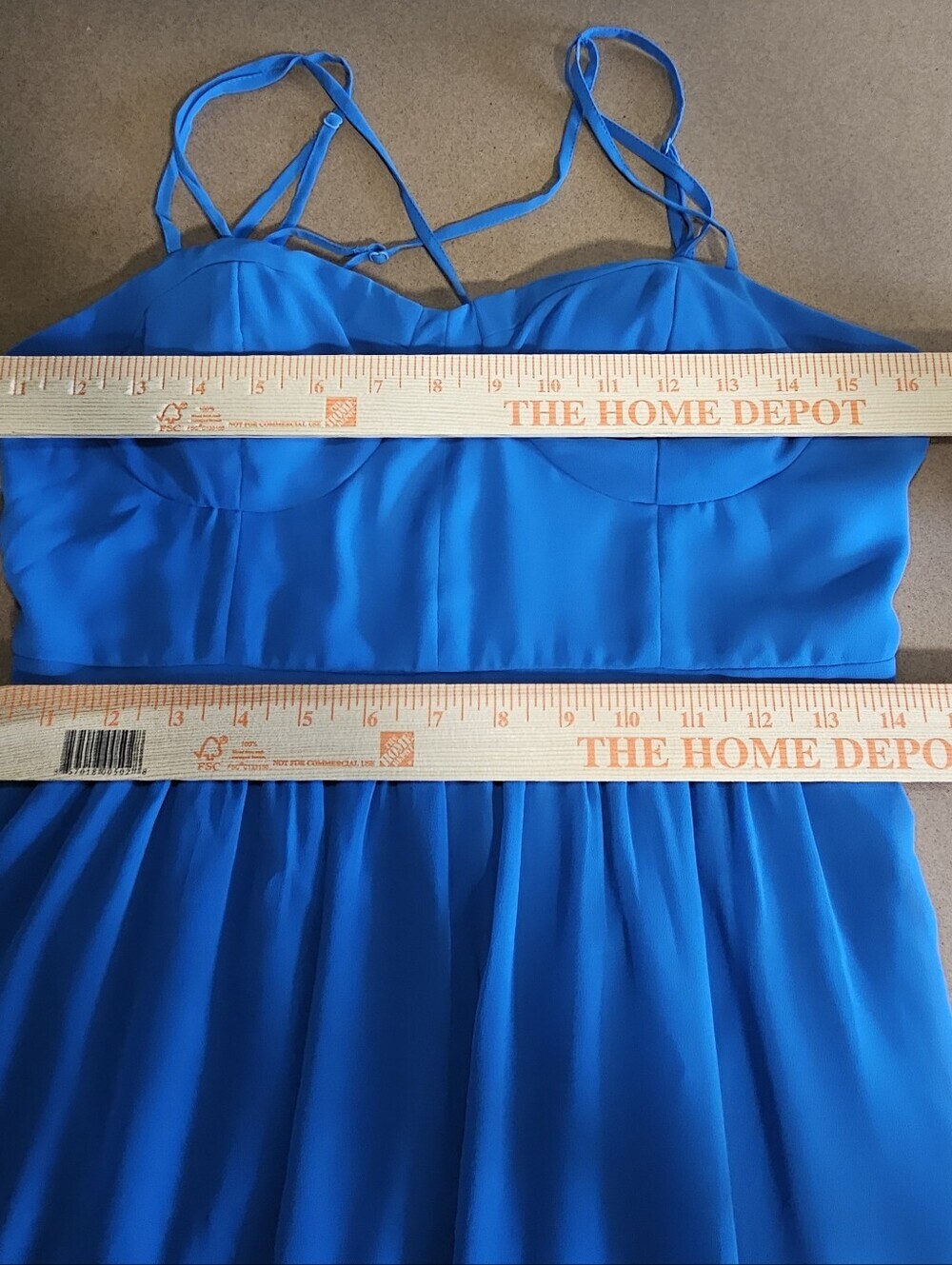 0088 American Eagle Blue Maxi Dress Size Medium Bustier Bodice Cross Back Straps - Picture 10 of 13